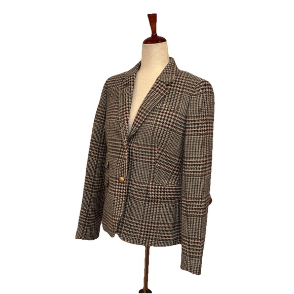 J Crew School Boy Blazer 10 Plaid Houndstooth Wool Blend Academia Preppy - Picture 5 of 12